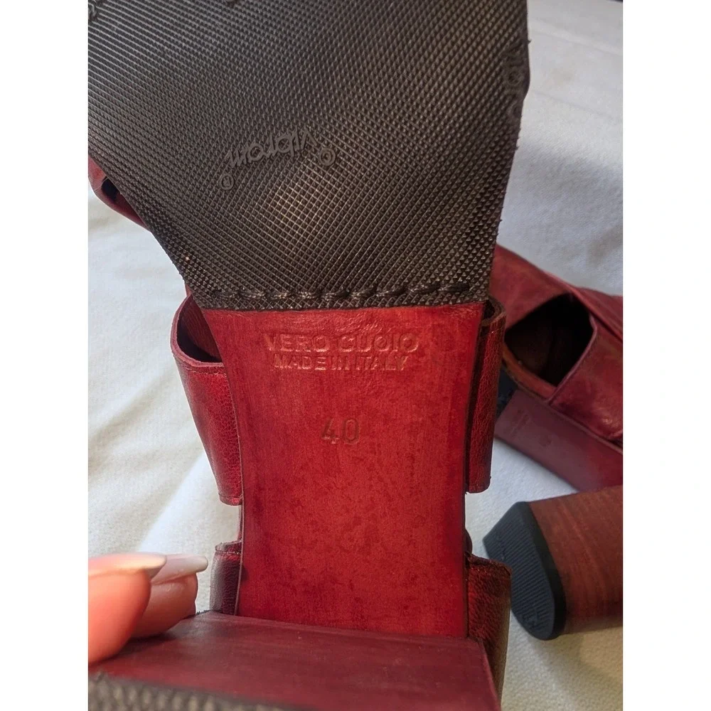 New! Benheart 40/9.5-10 Glove leather Red Heel Zip Open Toe Sandals
